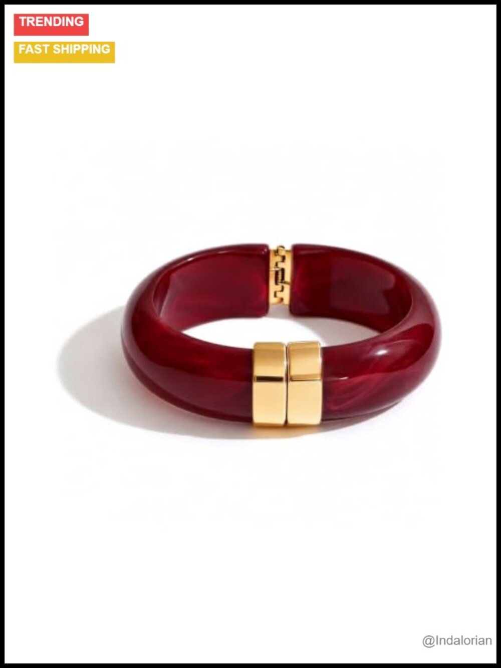 Chunky Resin Bangle Bracelet 18K Gold Plated Stainless Steel Vintage Style